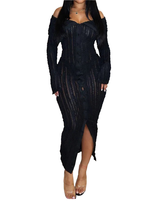 Robe Beypren élégante et séduisante pour femme - Cette robe mi-longue plissée incarne le chic et la sophistication. Avec ses épaules dénudées et sa silhouette transparente et ajustée, elle épouse parfaitement vos formes tout en ajoutant une touche de myst